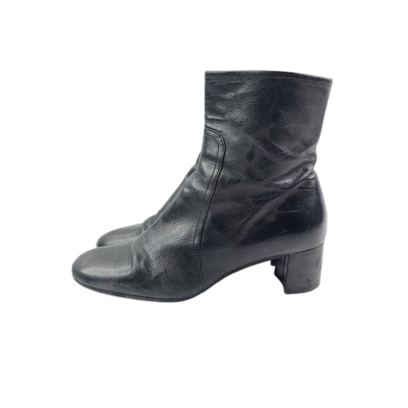 Prada Women's Black Leather Square Toe Classic Block Heel Ankle Bootie Size 6 - Picture 1 of 8